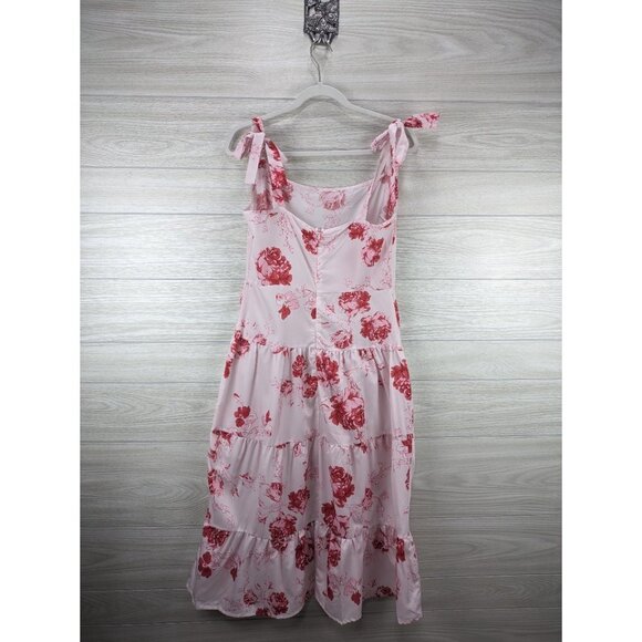 Bow Tie Strap Pink Floral Tiered Dress - Picture 7 of 7